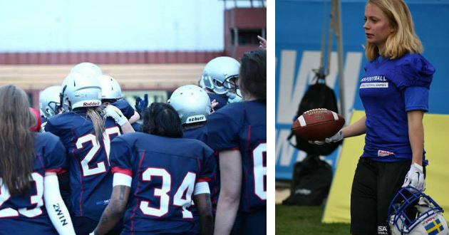 Lisa%20Flerlage%20med%20sitt%20lag - Amerikansk fotboll för damer på uppsving i Sverige
