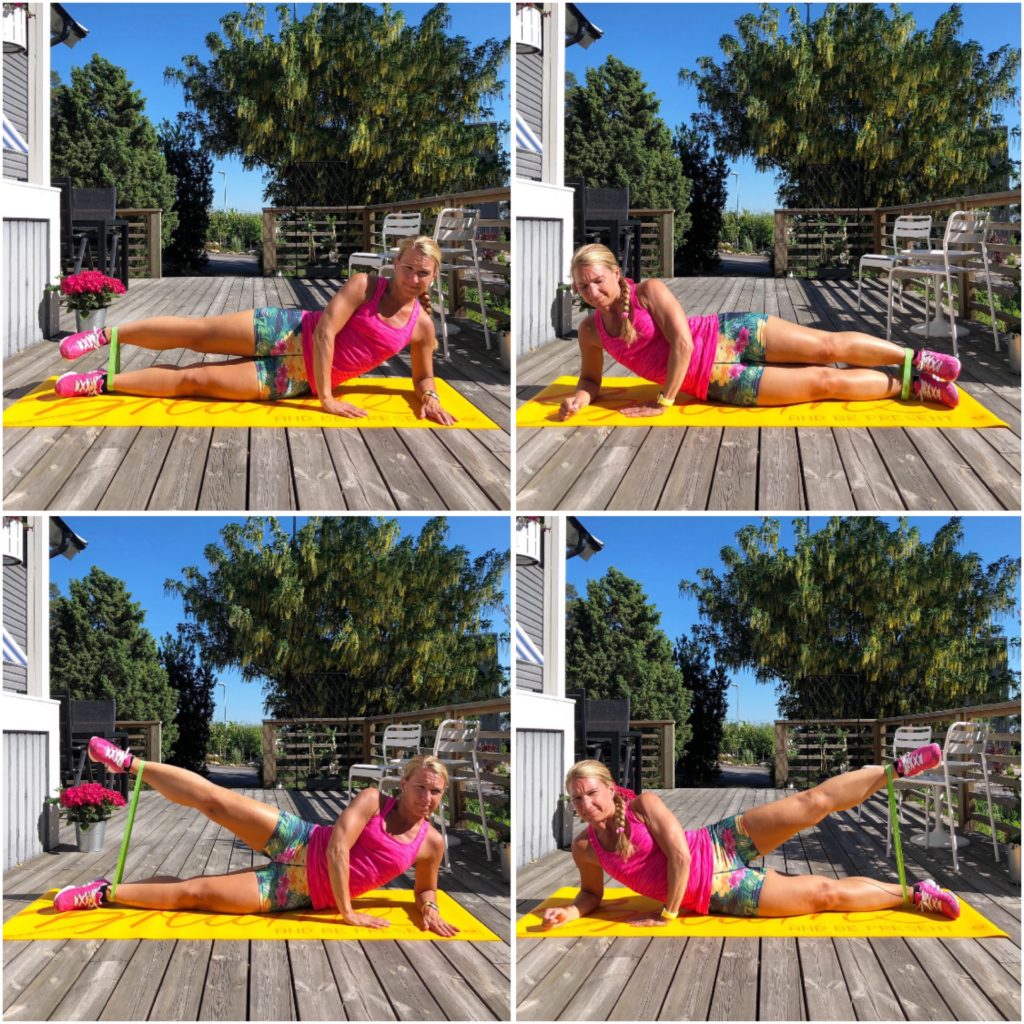 liggande benlyft på sidan med gummiband