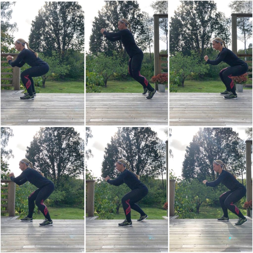 Squathopp framåt och snabba squatsteg bakåt