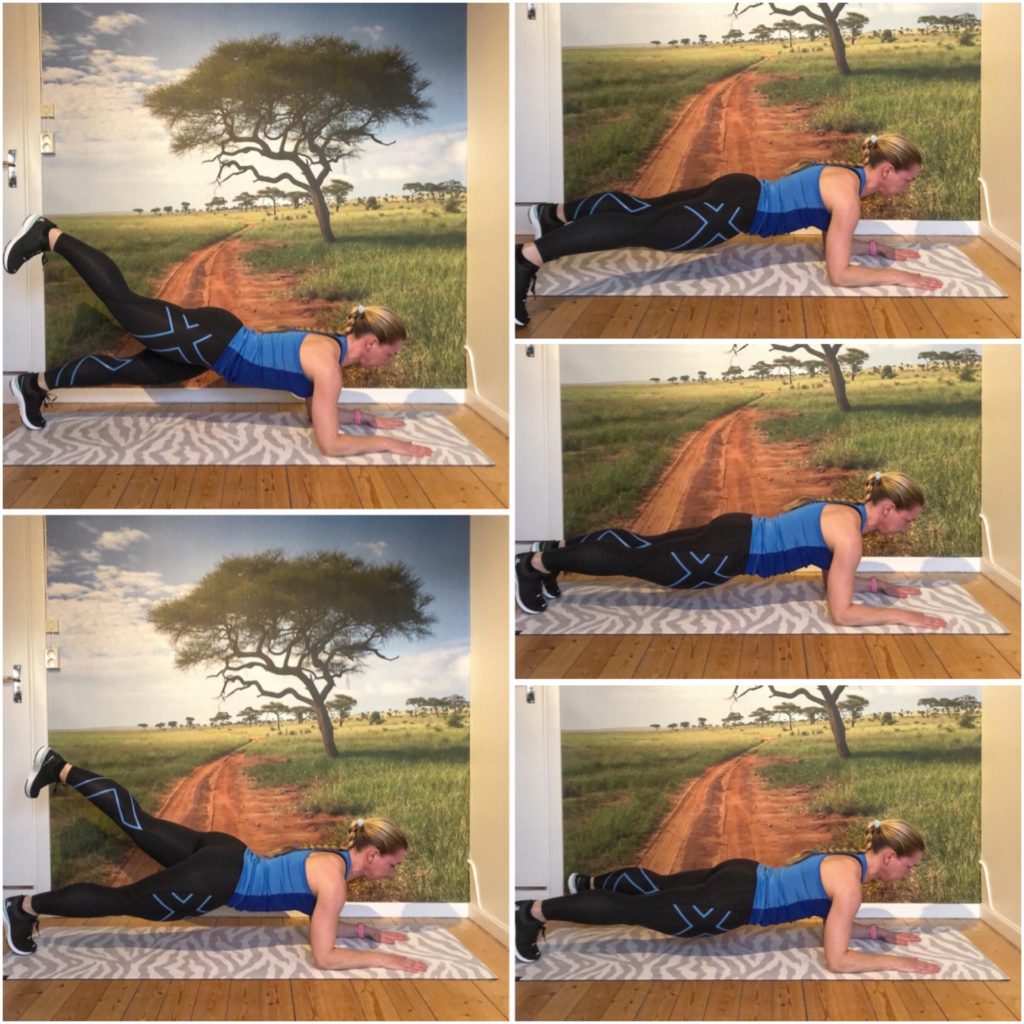 planka med kick upp och ut