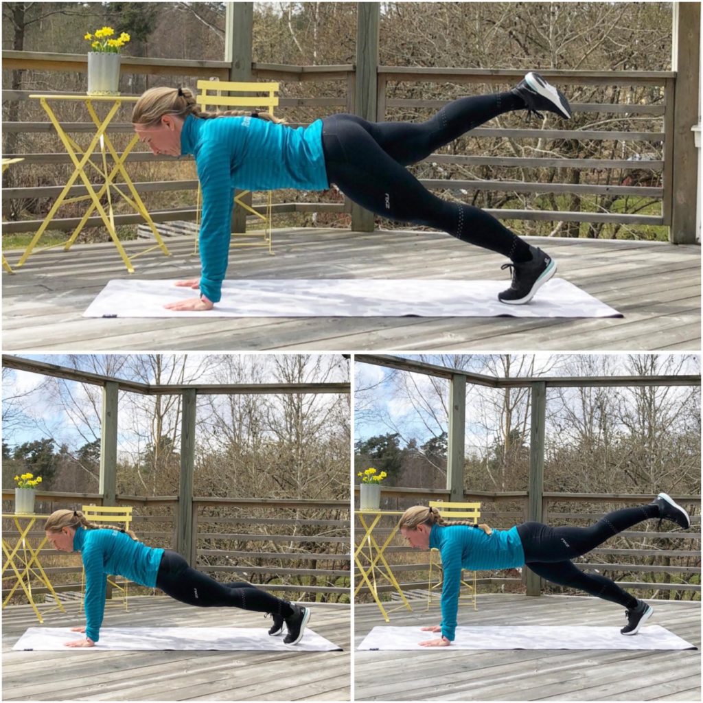 Planka med benlyft uppåt