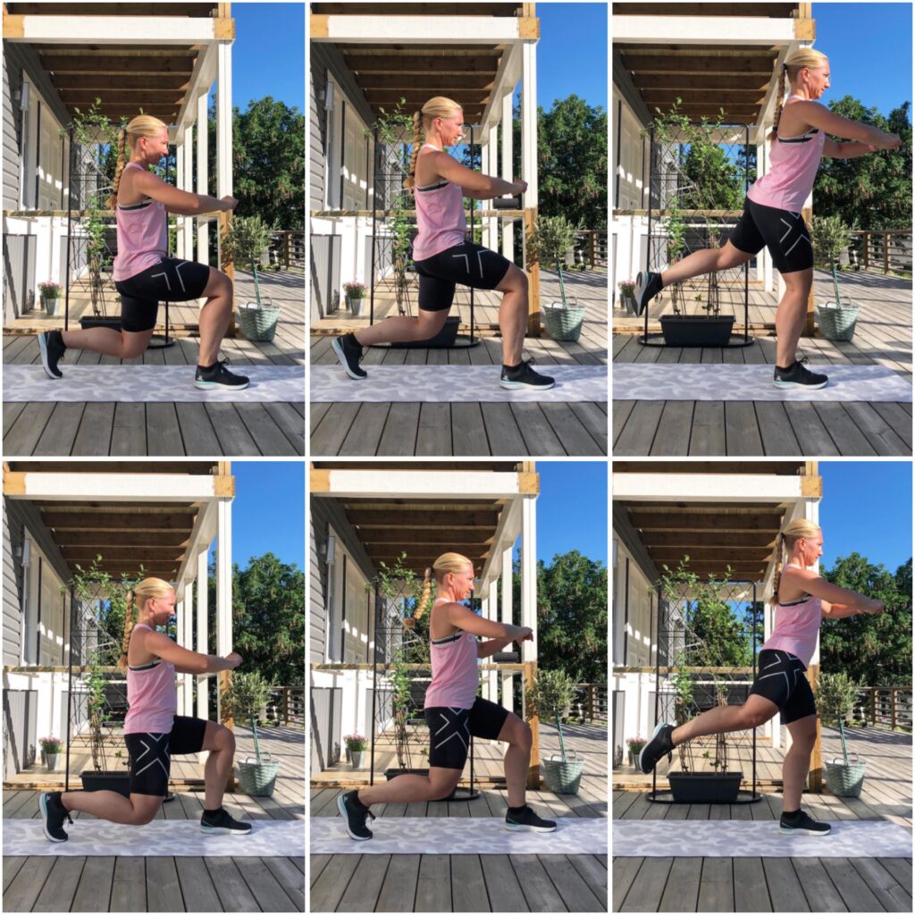 gungande utfall med benkick