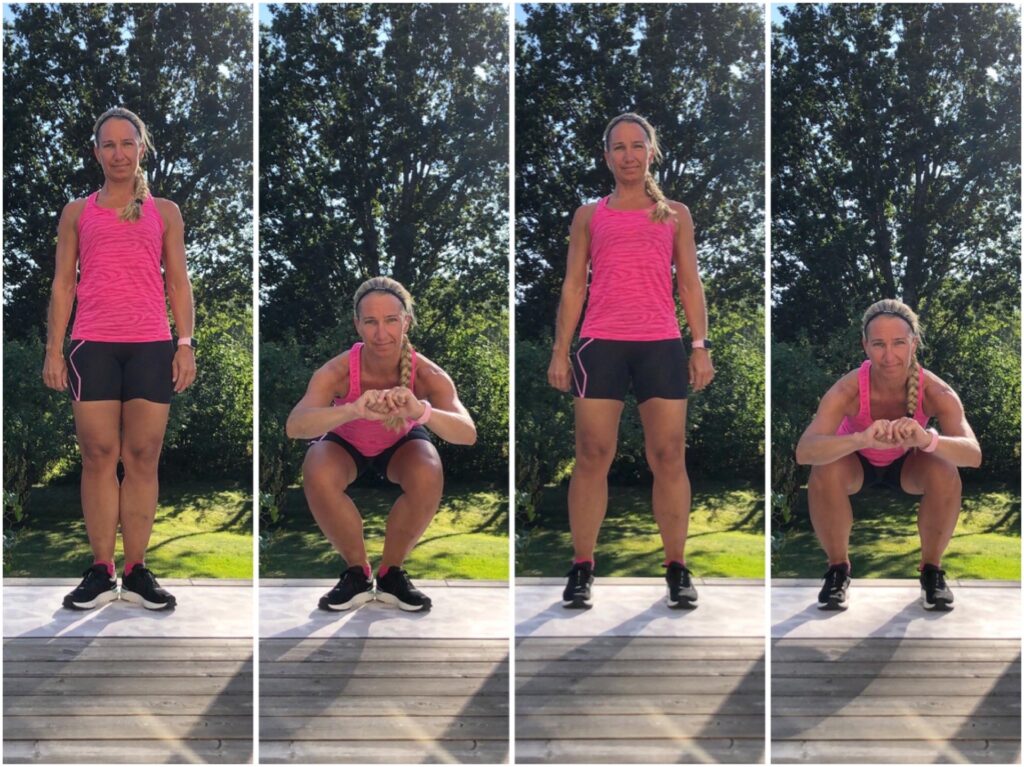 Squats med hälarna ihop och vanliga