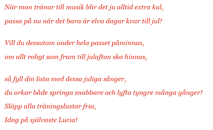 luciarim - SportHälsas julkalender lucka #13 - Julrusch - musik att träna och springa till!