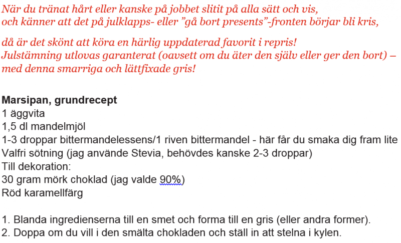 marsipan - SportHälsas julkalender lucka #16 - Julig och  nyttig marsipangris!