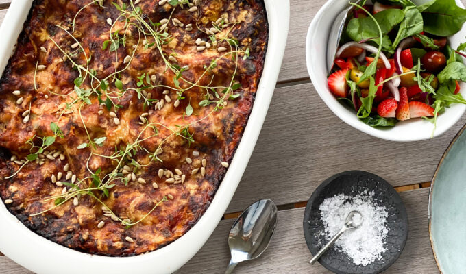 vegetarisk lasagne med halloumi