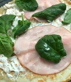 pannkaka, spenat, skinka