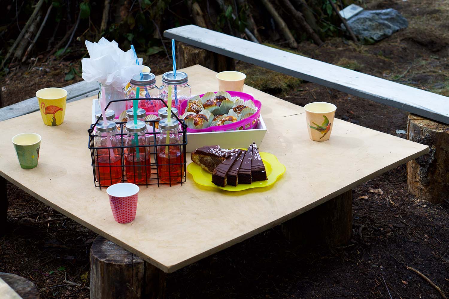 Fika vid koja i skogen