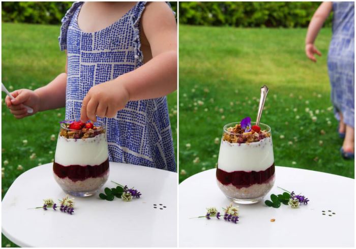 Gröt trifle med chiasylt, fil och granola