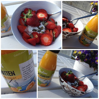 jordgubbar-och-kokosvatten - Somrigt mellanmål i solen