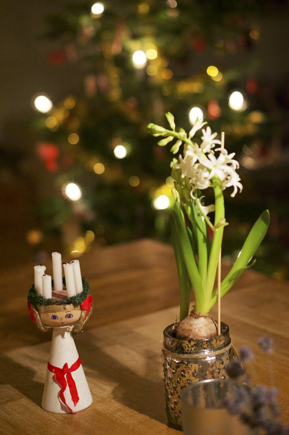 Julgranen klädd på Lucia