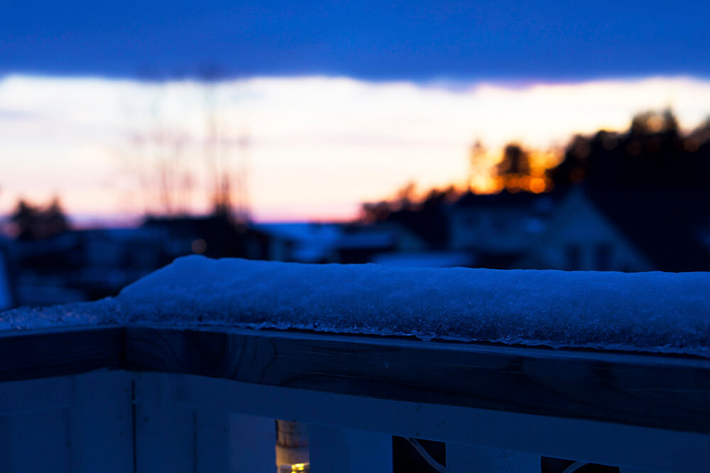 solnedgång hemma vinter