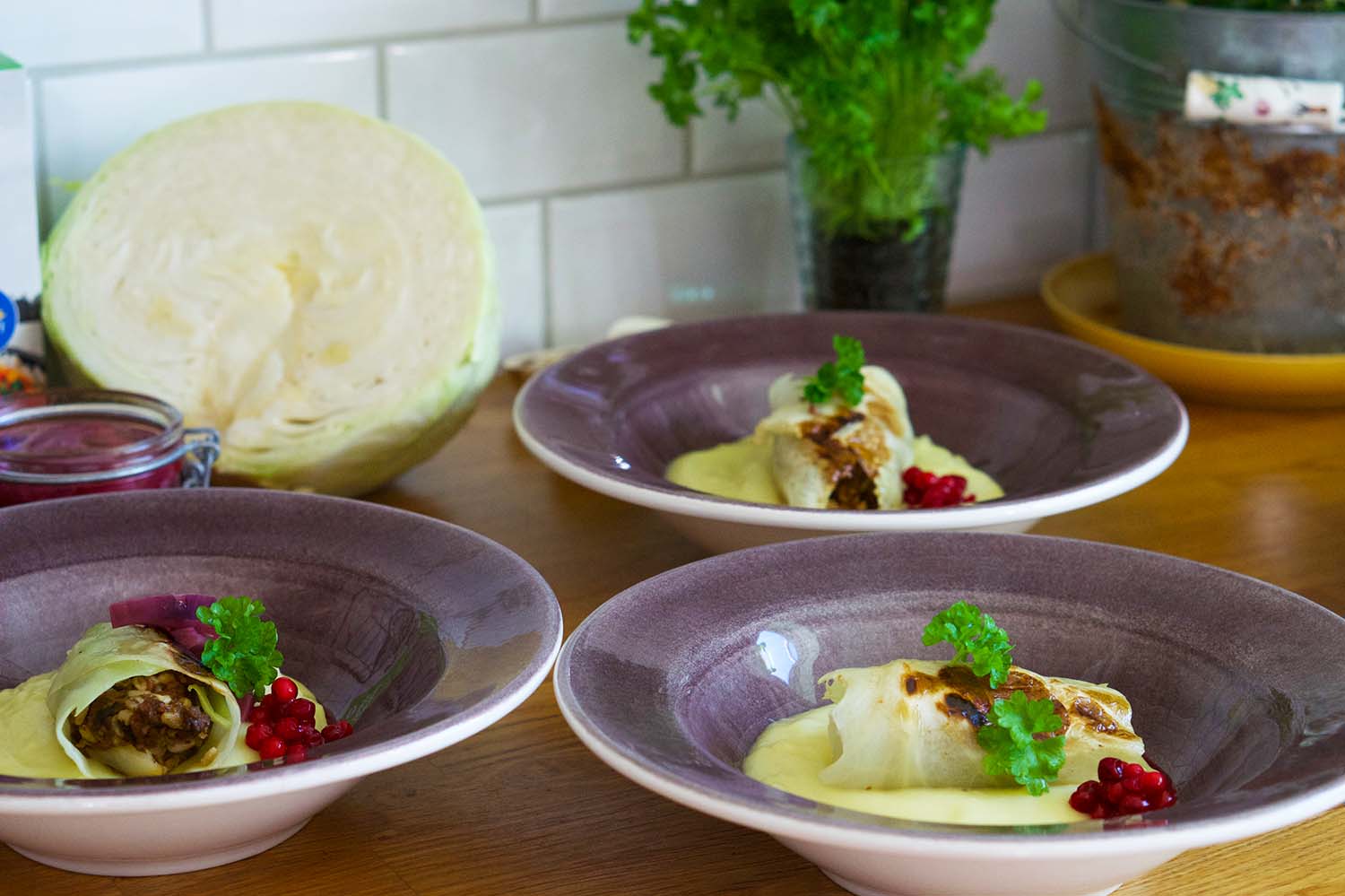 Vegetarisk kåldolme med havreris